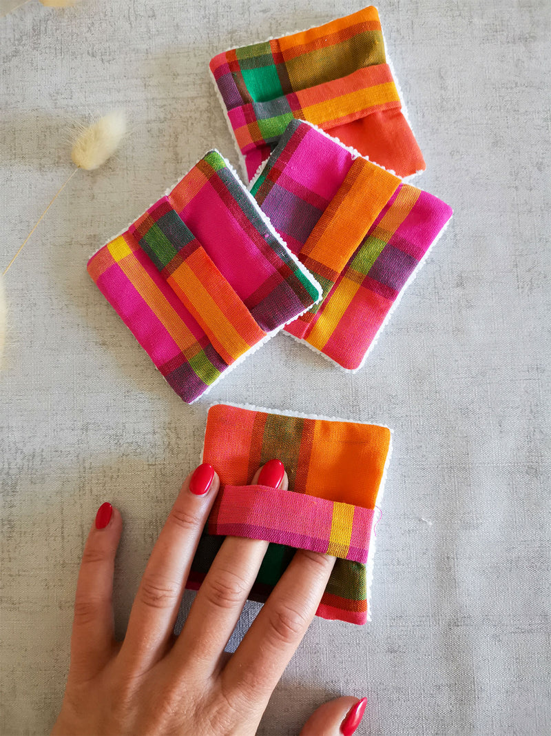 Lingettes Démaquillantes Réutilisables Bambou avec Motifs Madras et Wax